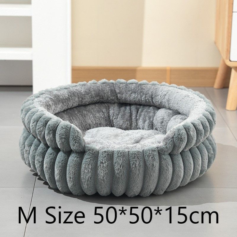 Washable Notch Style Round Pet Bed, Plush Anti-Moisture Pet Sleeping Bed, Grey, Size M, 19.69x19.69x5.91in, Simple Modern Pet Bed For Family Use