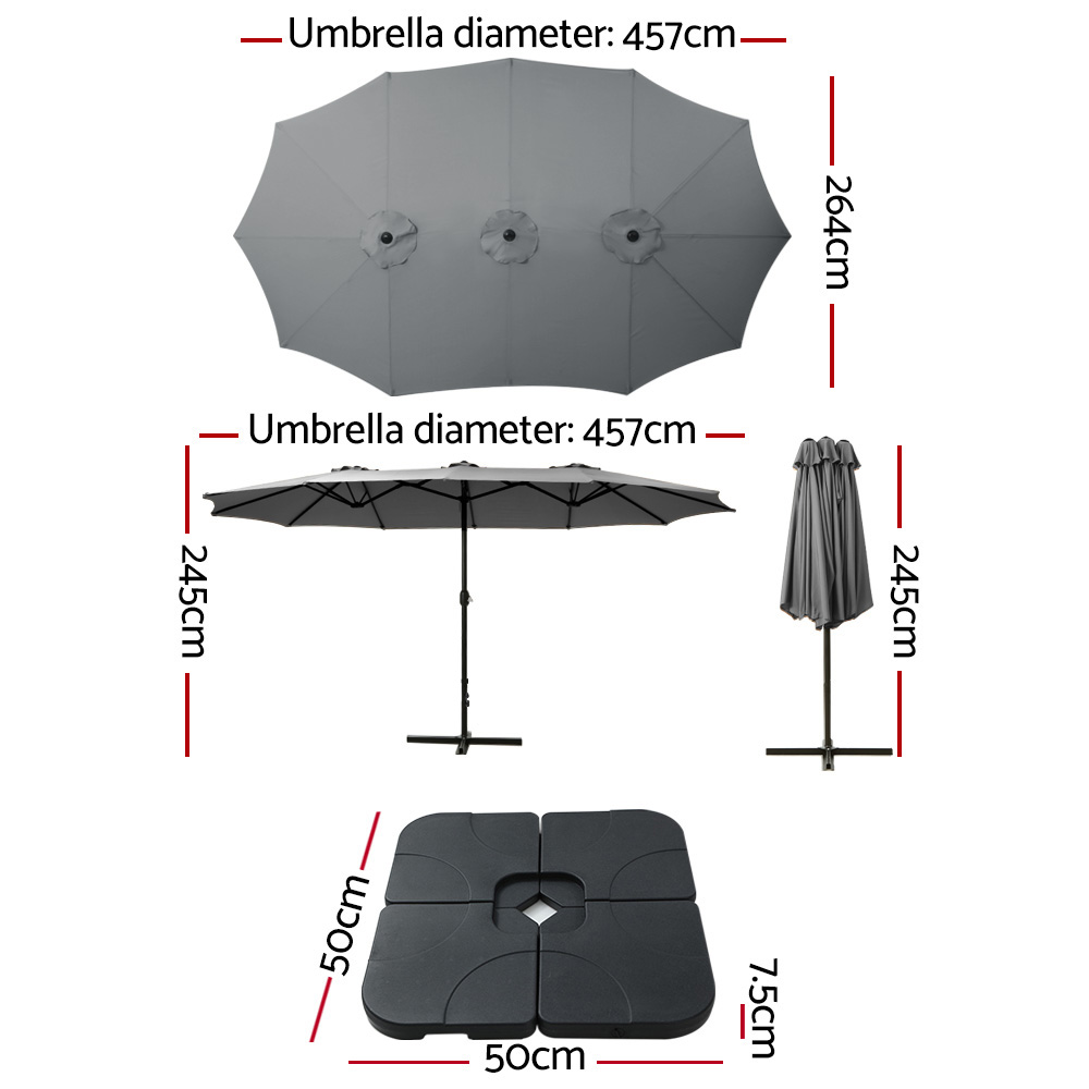 Instahut 4.57m Outdoor Umbrella w/Base Stand Beach Pole Garden Tilt Charcoal โ image 2