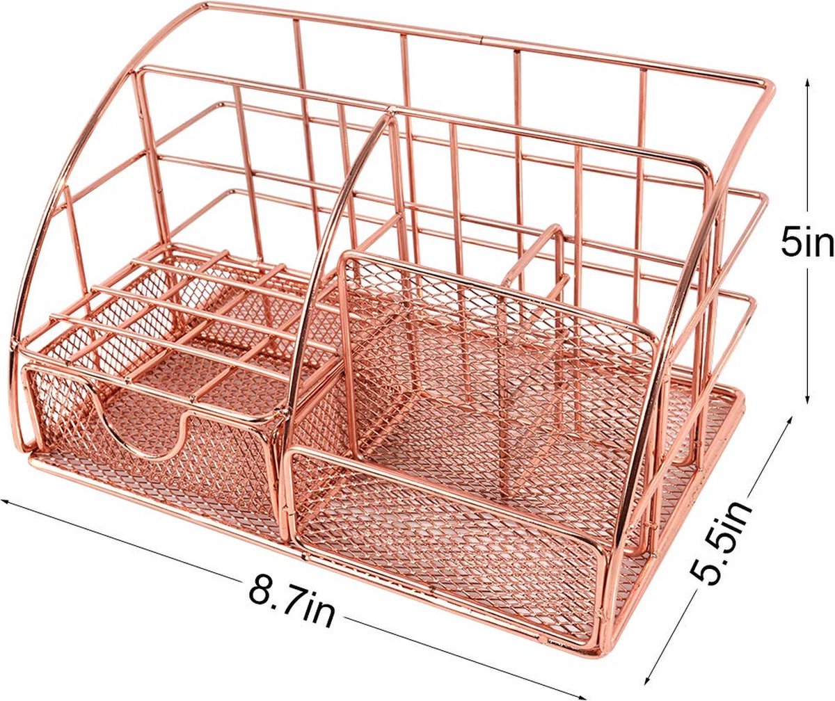 Pen Tray - 5 Compartments and Drawer - Desk Organizer - Rose Gold - Pen Holder - Desk Organizer - Durable - Non-Fading - Metal - Pen Trays - Mesh - Fashion — image 5