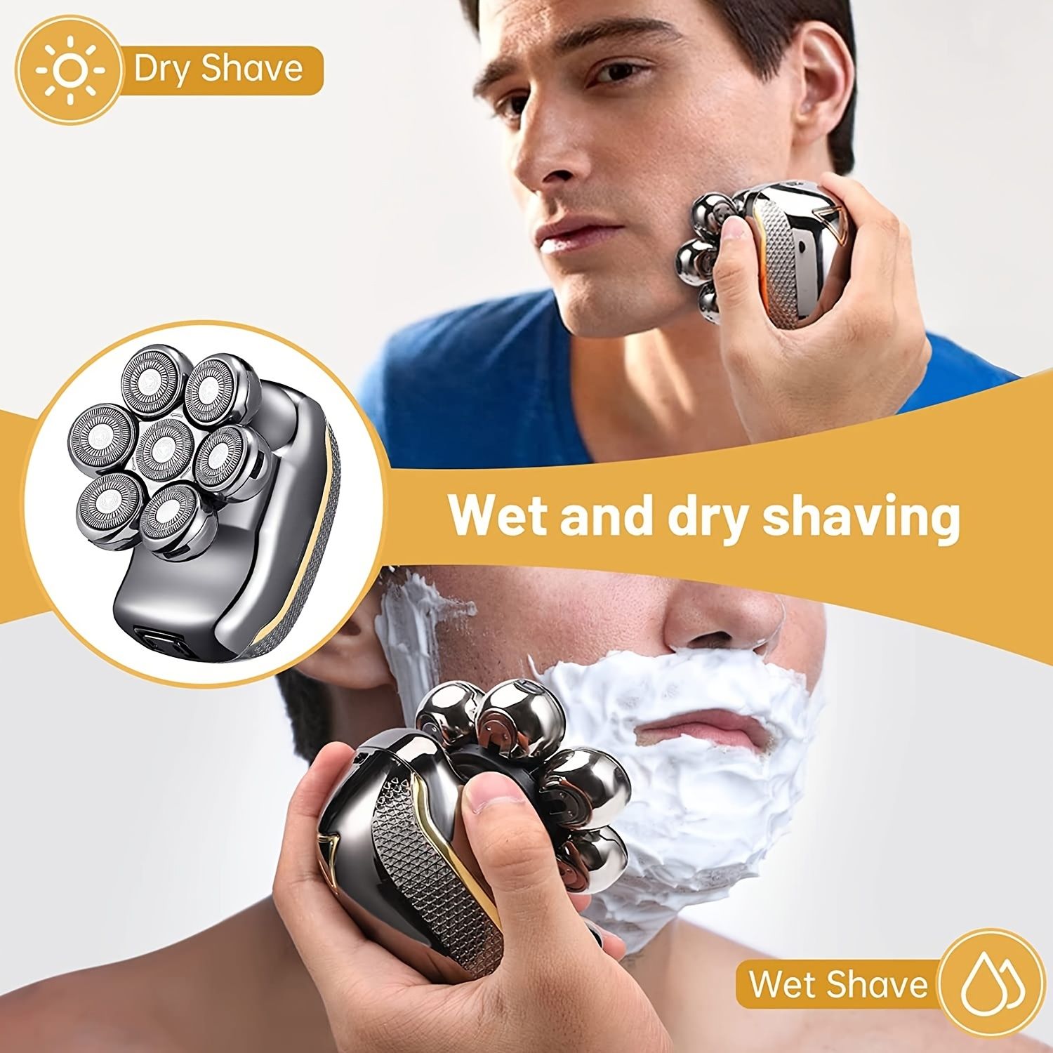 Men's Electronic Head Shaver Razor - Rechargeable Cordless Hair Shaving Razors For Bald Man 6 In 1 Wet Dry Beard Trimmer Body Hair Cutting Clipper — image 4