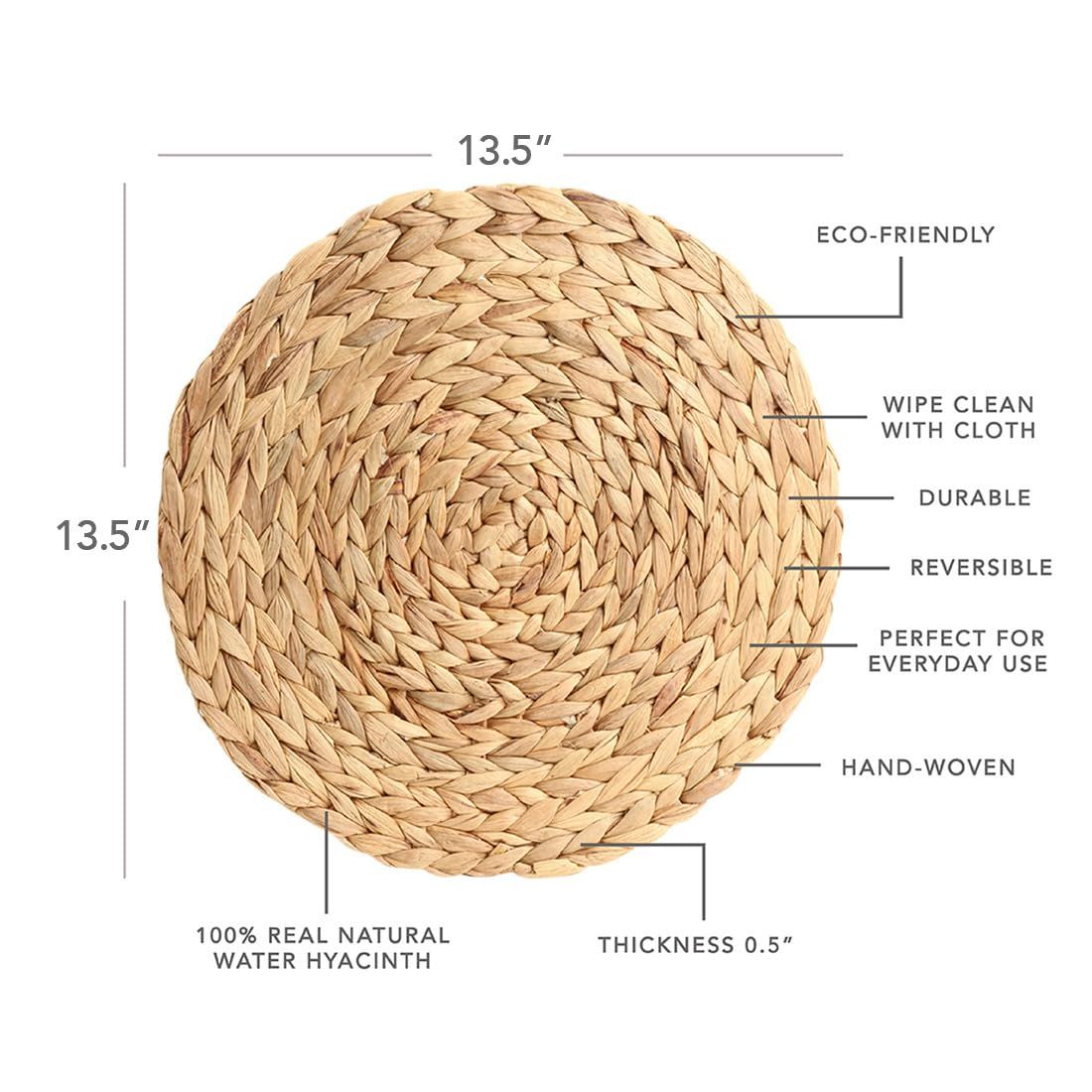 Wholesale Natural Water Hyacinth Placemats, Set of 4, 13.5 inch Round Mat Weave Charger Plates, Tropical Wedding โ image 3