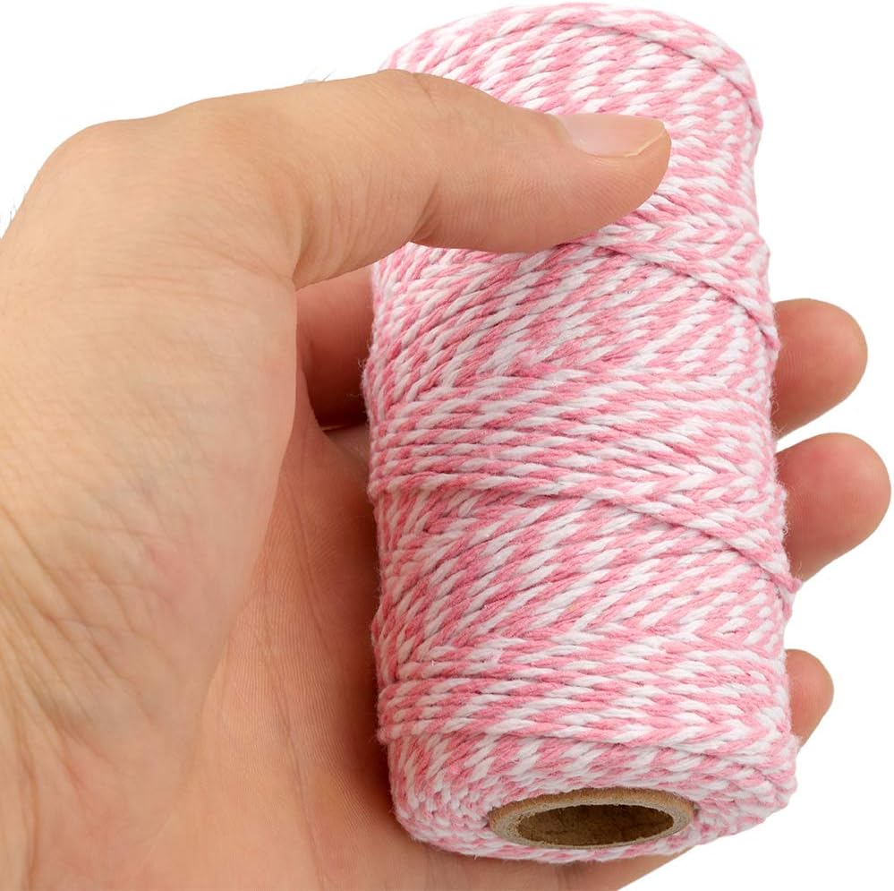 Pink and White Twine String, 328 Feet Christmas Bakers Twine String, 2MM Heavy Duty Packing String for DIY Crafts, Christmas Decoration, Gift Wrapping, Craft — image 4
