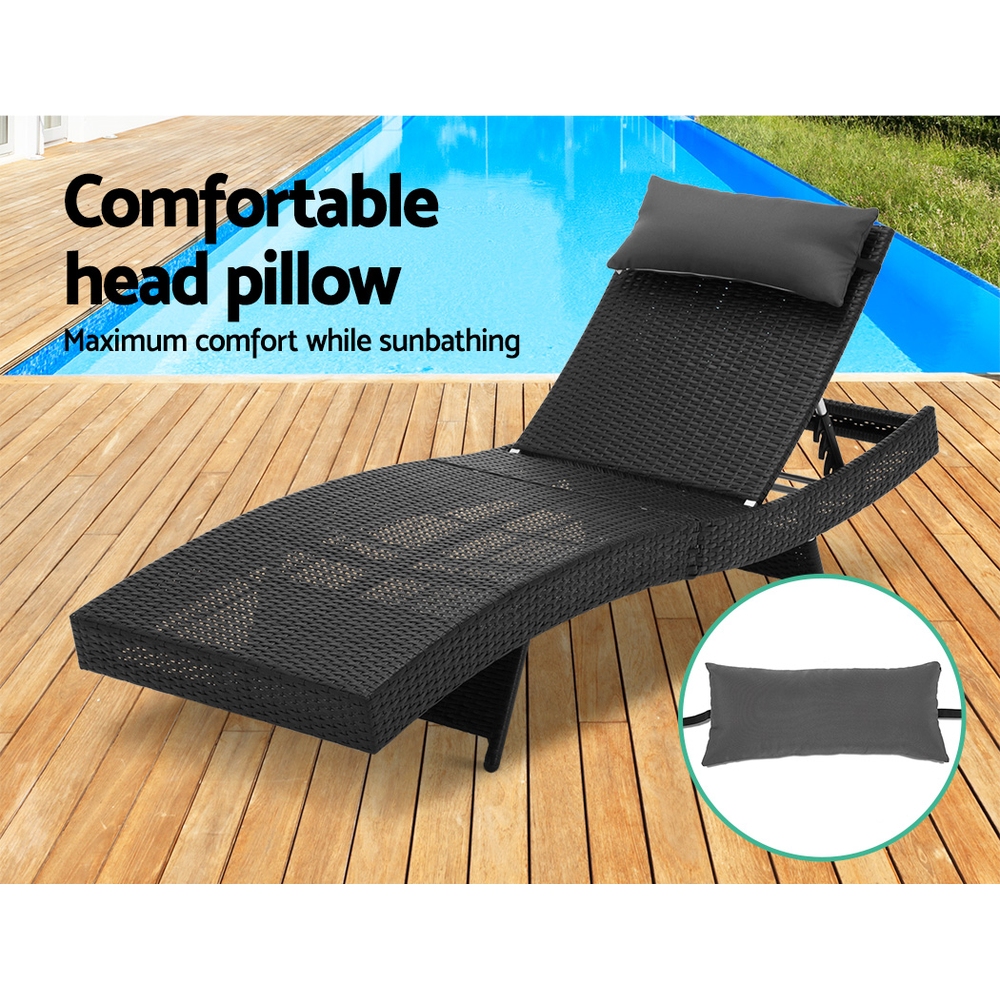 Gardeon 2PC Sun Lounge Wicker Lounger Outdoor Furniture Beach Chair Garden Adjustable Black โ image 6