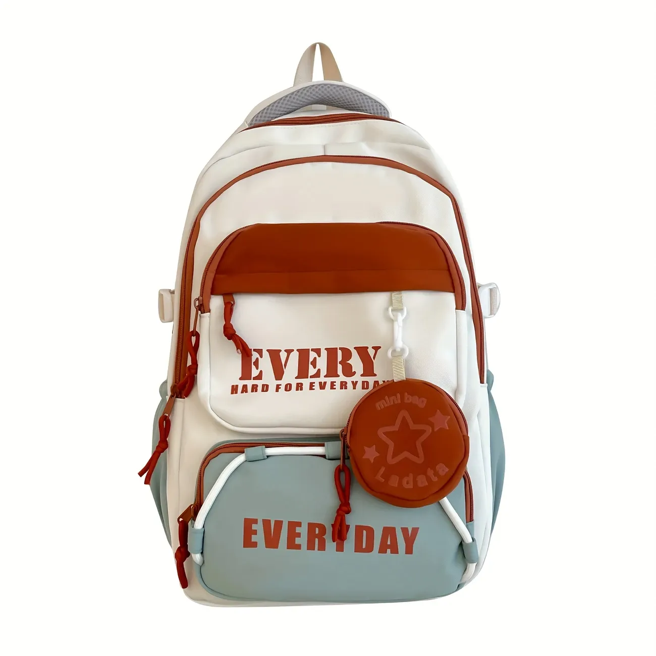 Color-Block Multi-Functional Backpack | Letter Print, Large Capacity & Splash-Resistant, Main Compartment Fits Laptop, Bonus Mini Coin Pouch, Versatile for โ image 3
