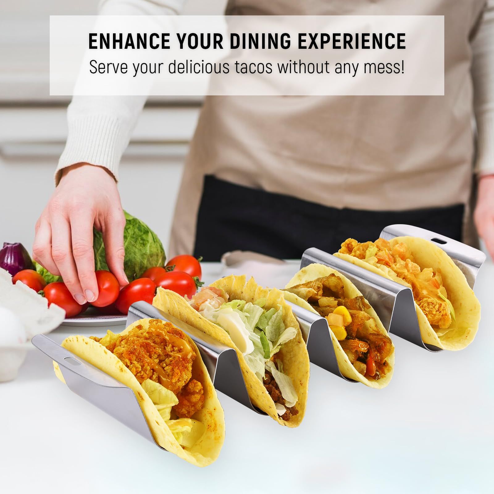 Large Taco Holder for 4 Tacos, U-shaped Stainless Steel Taco Stand, Metal Taco Shell Holder, Taco Rack Tray Holder with Handle โ image 3