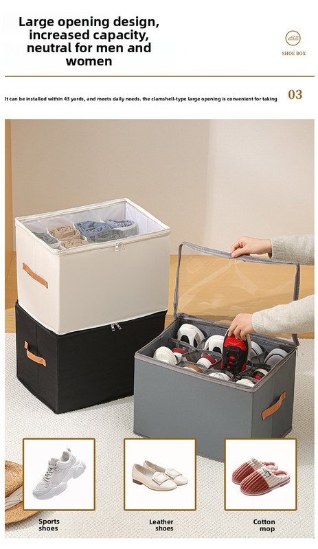 Foldable Shoe Storage Box with Clear Lid 12 Compartment Wardrobe Organiser for Sneakers Flat Sandals 600D Oxford Fabric Container with Handles Black — image 4
