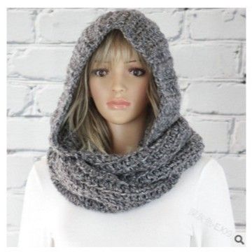 Women Winter Hooded Knit Scarf - Warm Solid Color Cape Scarf Wrap with Hood - Soft Acrylic Winter Neck Warmer for Cold Weather - Black — image 3