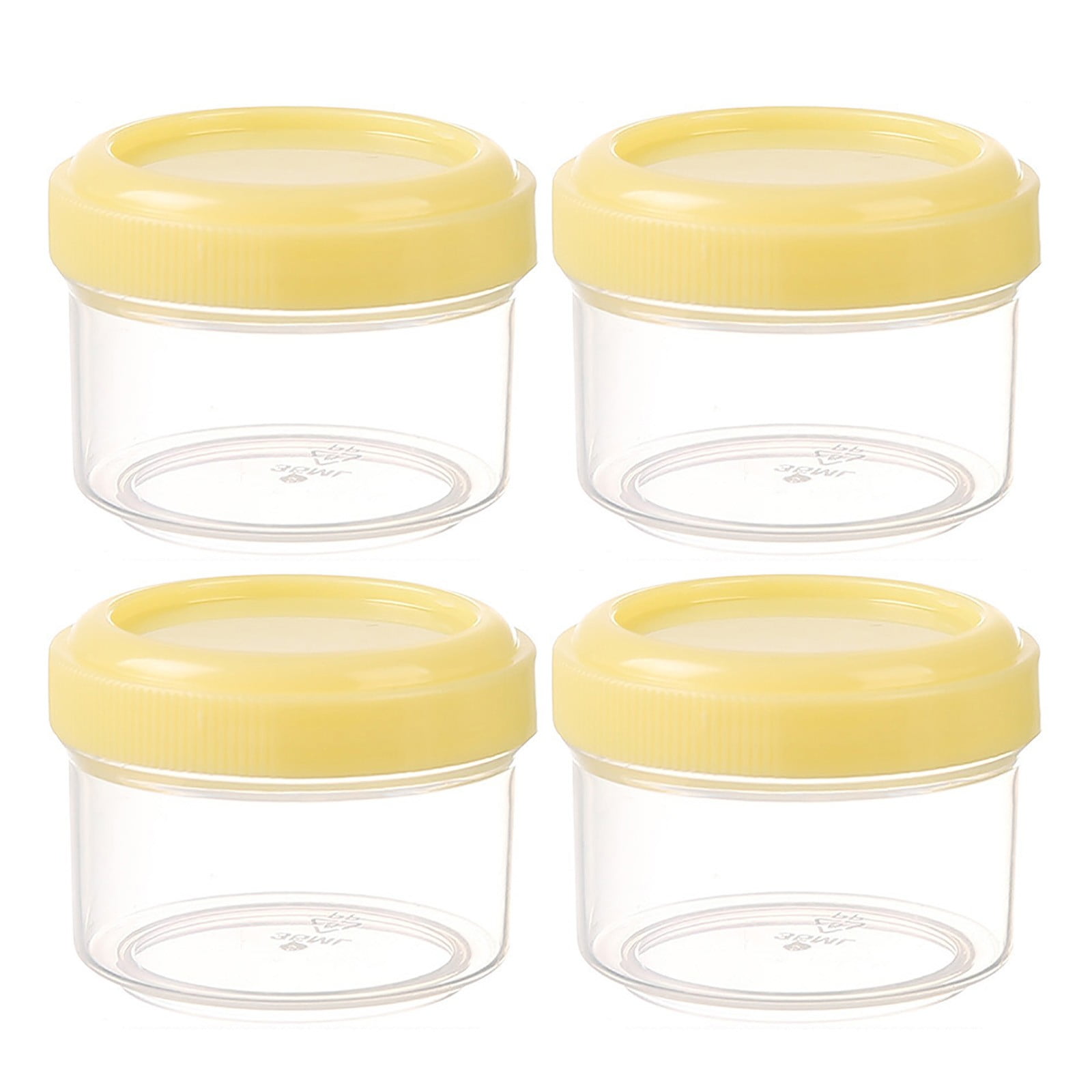 4 Pieces Clear Plastic Storage Jars with Screw-On Lids, Wide-Mouth Refillable Containers for Candy, Beads, Lotion and Food, Yellow