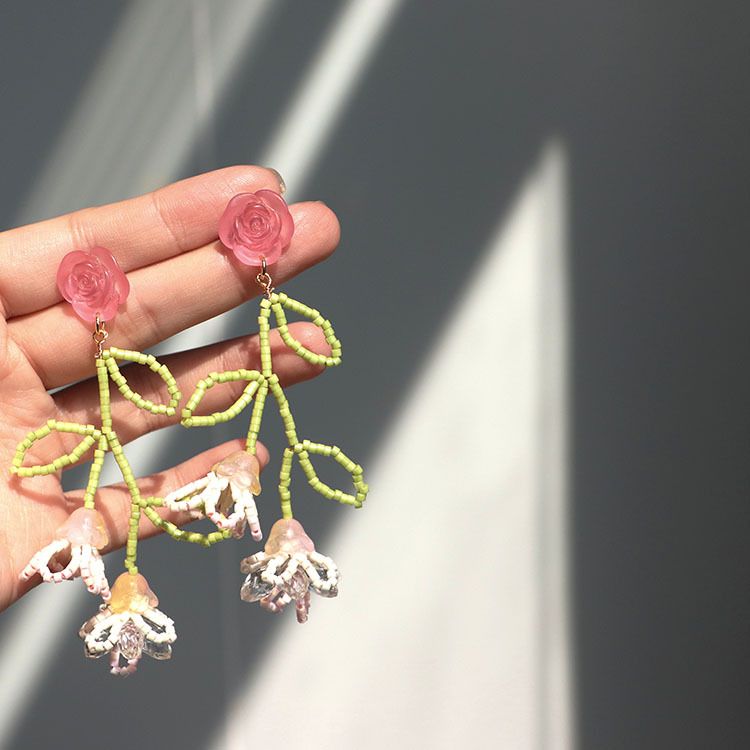 Handmade DIY Beaded Flower Earrings Accessories Material Kit Summer Crystal Flower Accessories Pendant Earrings — image 2