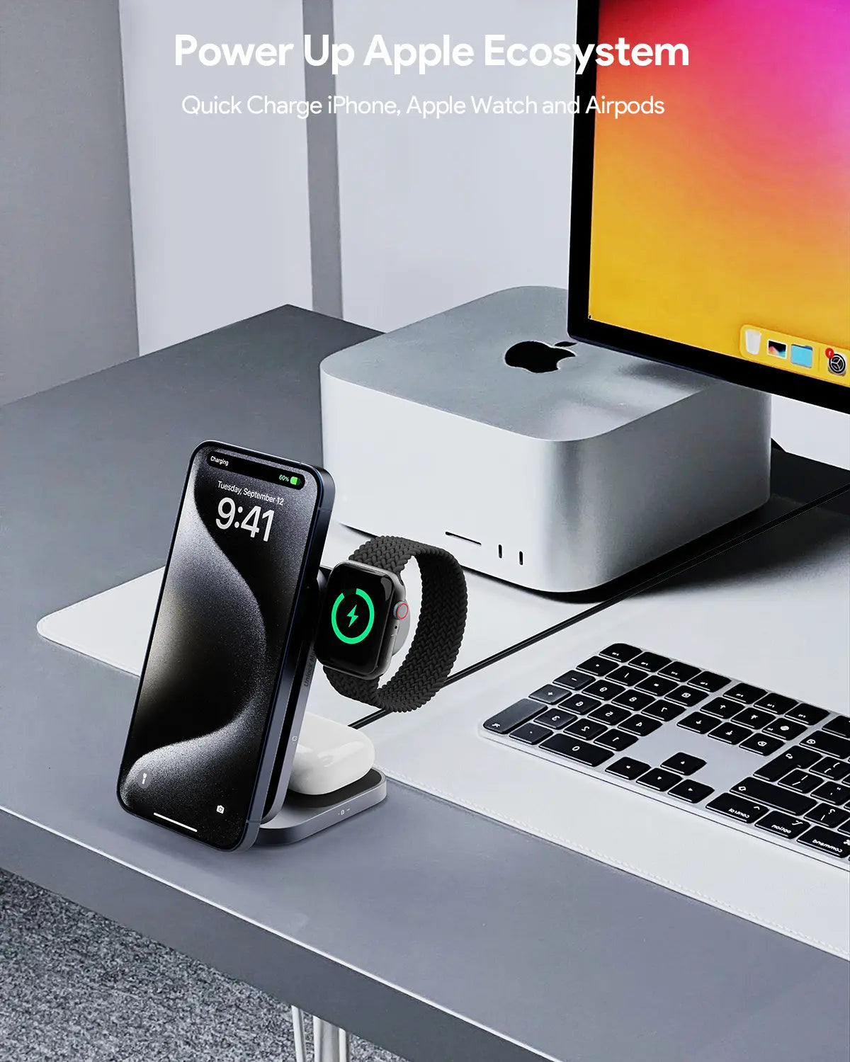 AUKEY MagFusion Z Qi2 15W 3-in-1 Foldable Wireless Charger for iPhone, Apple Watch & AirPods – LC-MC312 — image 4