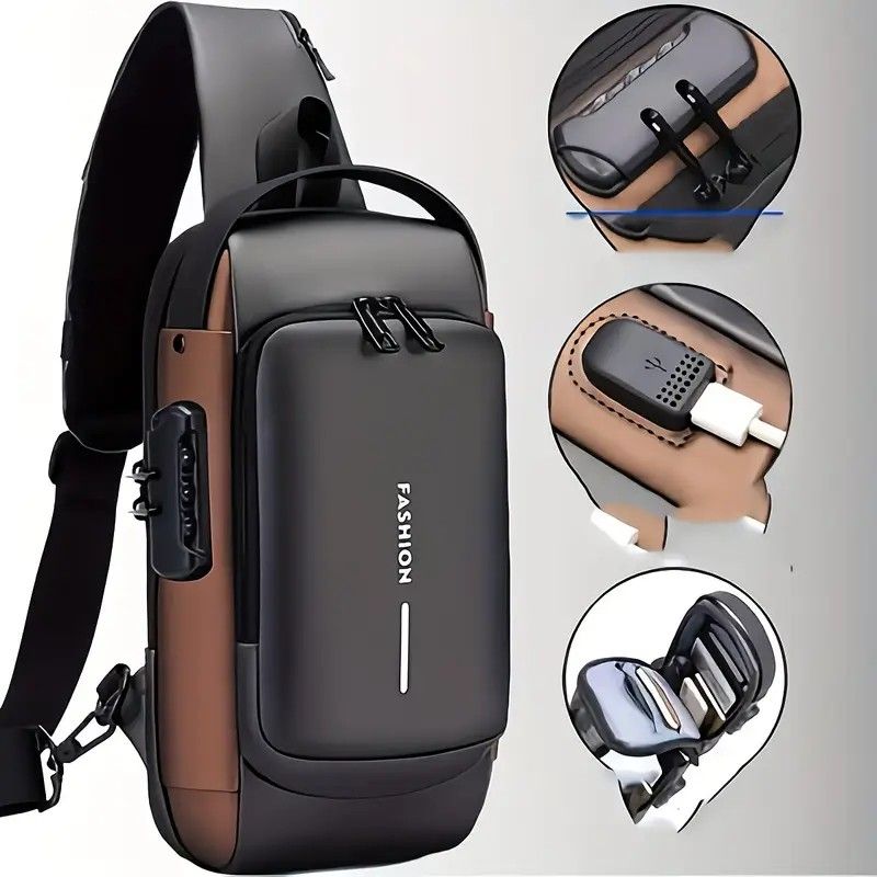 Honeycomb breathable men's chest bag: USB charging and password lock for safety and convenience, M/L sizes available, adjustable shoulder strap for pressure — image 3