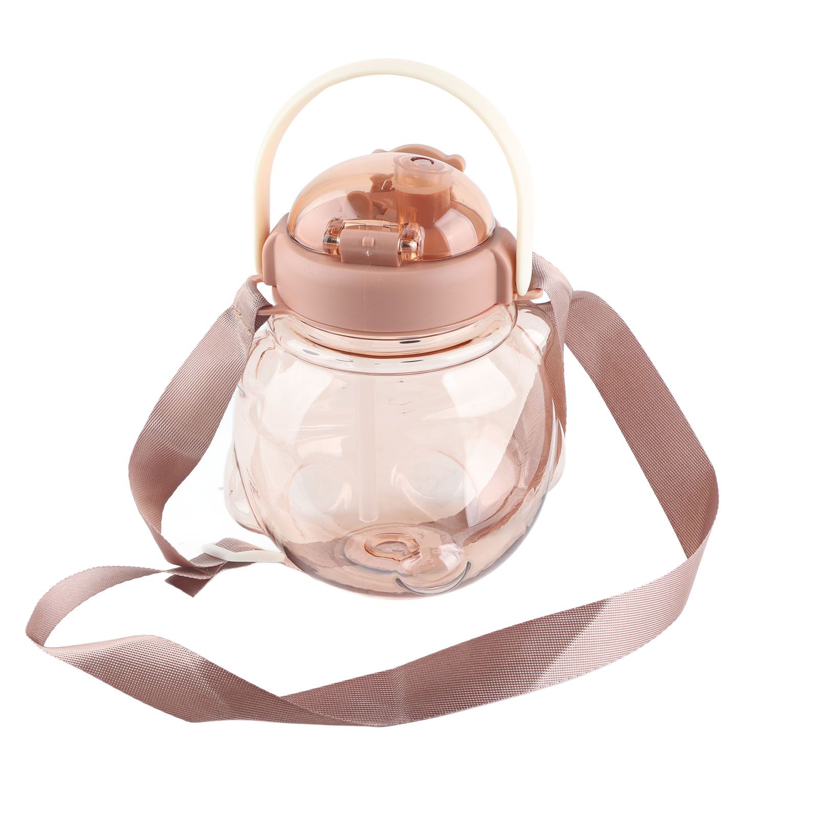 Large Water Bottle 1000ml Cartoon Bear Shape Portable Drinking Bottle with Straw Strap for Summer Coffee — image 4