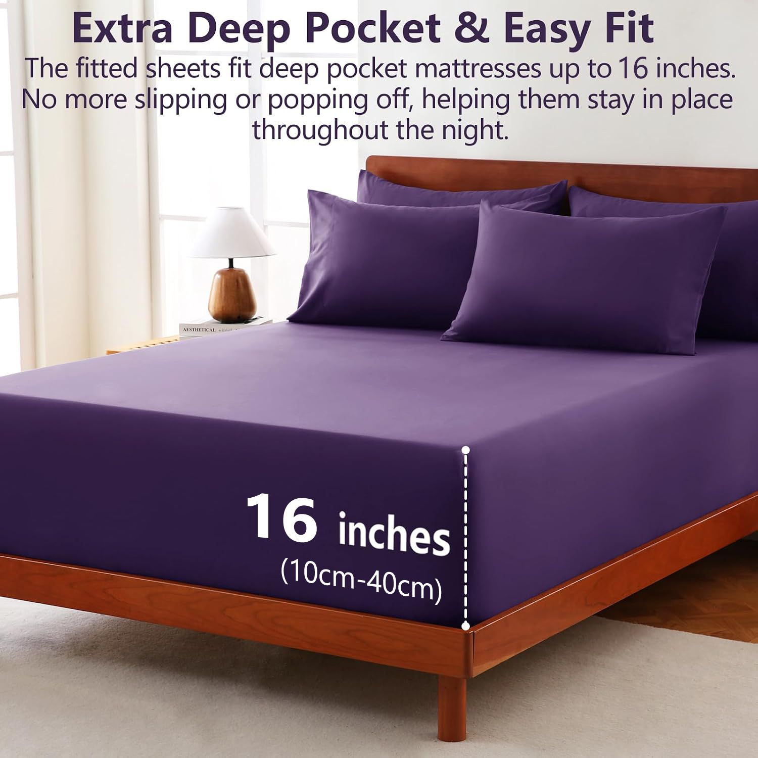 Hotel Soft Bed Sheet Set- Bedding Sheets & Pillowcases -Breathable Bedding - Wrinkle, Fade, Stain Resistant-Deep Pocket Flat Fitted Bed Sheet — image 2