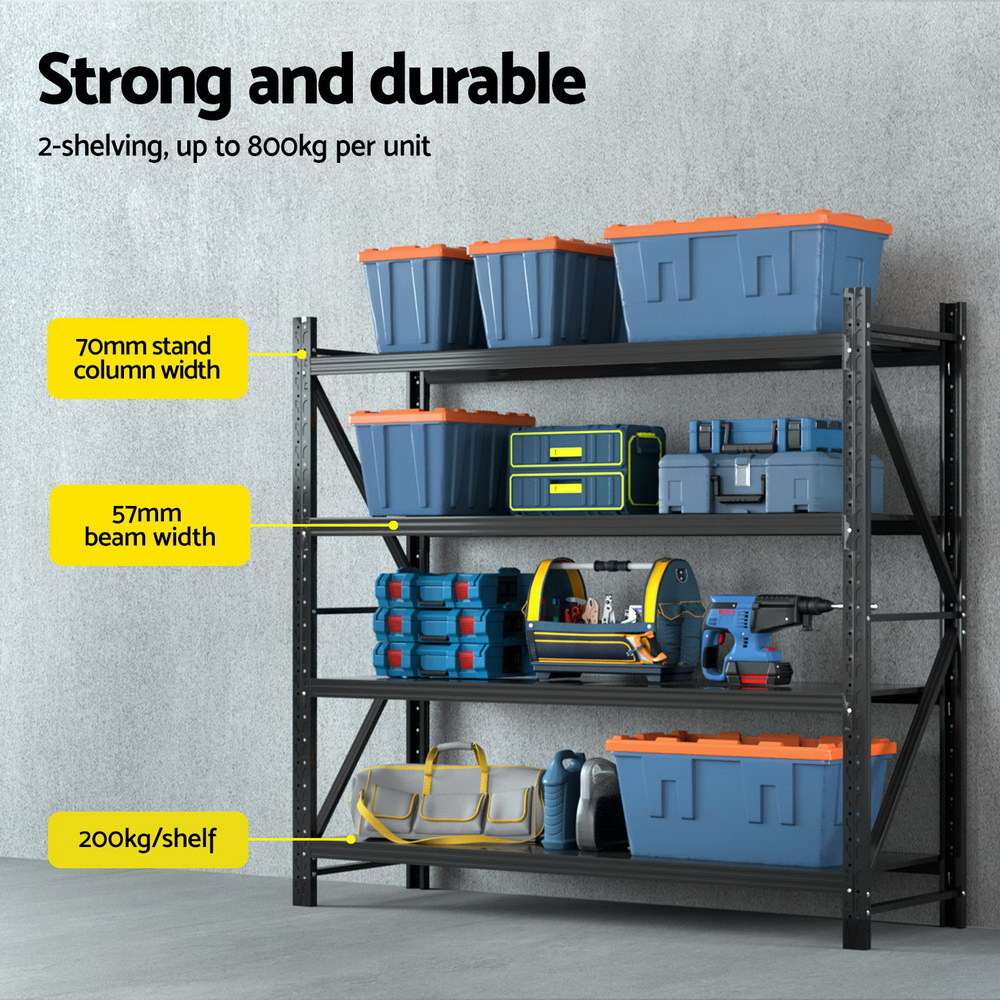 Giantz 4Mx1.8M Garage Shelving Warehouse Rack Black — image 4