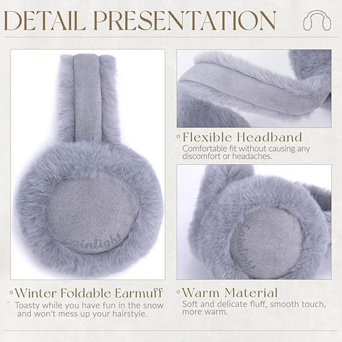 Warm earmuffs - Foldable, cute plush earmuffs - Soft and skin-friendly - Stylish and versatile - Protect your ears from the cold - grey — image 2