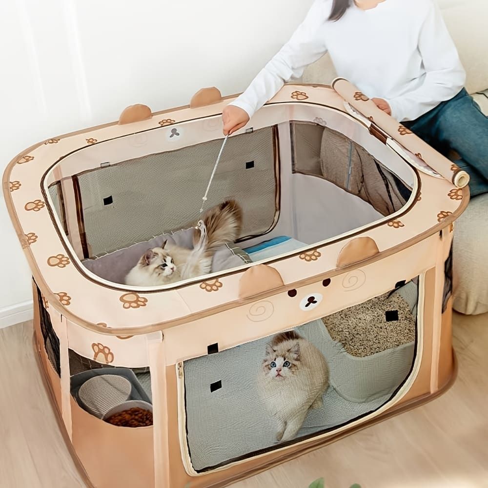 Foldable Pet Playpen with Zippered Top, Portable Cat Whelping Box & Puppy Kennel for Indoor/Outdoor Use, Easy Assembly, Multi-Functional Tent for Small Pets — image 2