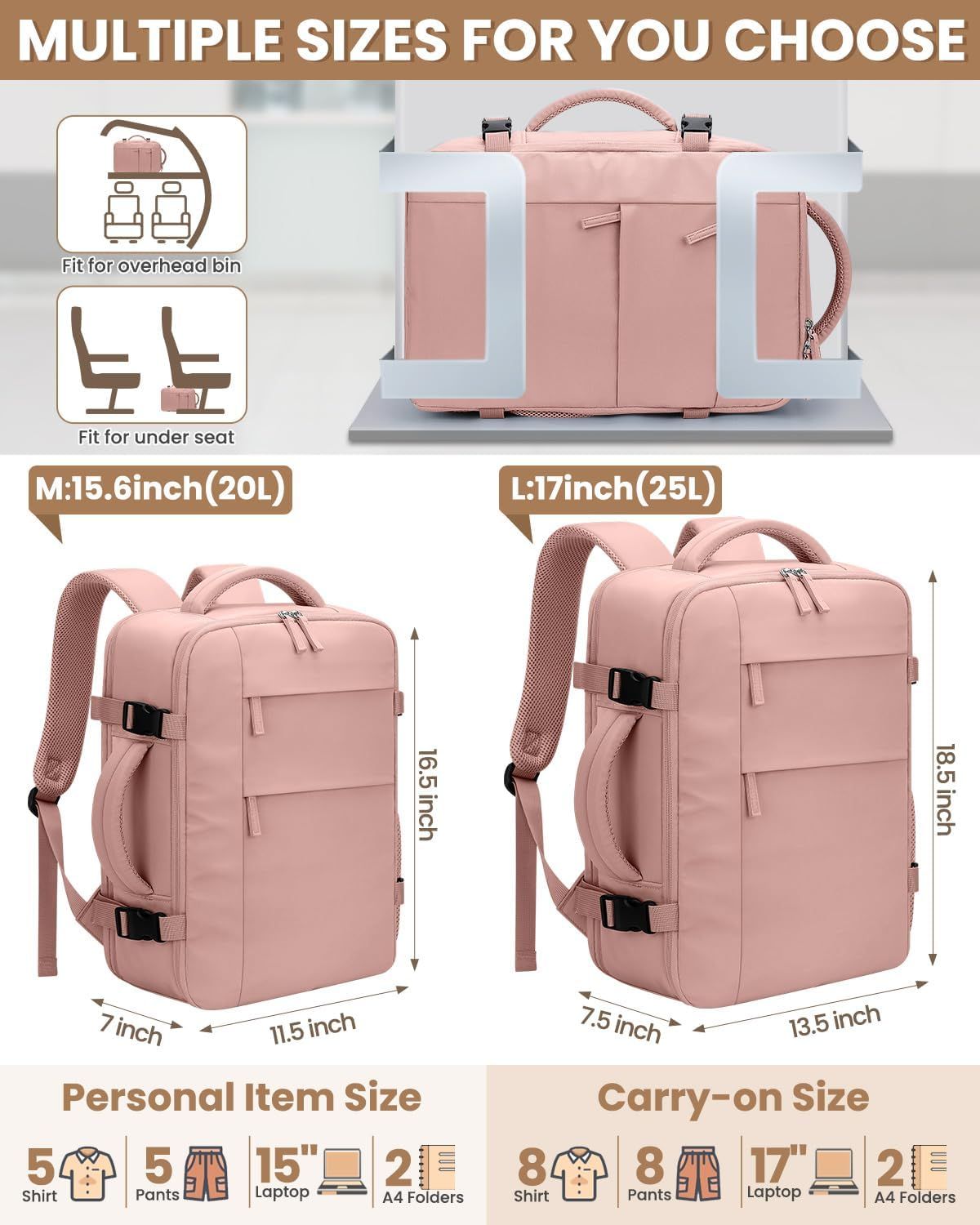 Travel Backpack for Women Man, Waterproof Personal Item Travel Bag Airline Approved Laptop Backpack Bookbag Weekender bags for Business,Travel, Work Fits 15.6 — image 5