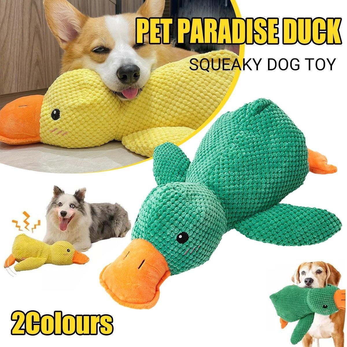Plush Cartoon Duck Dog Toy Interactive Squeaky Pet Toy Durable Fun Chew Toy - Yellow — image 2