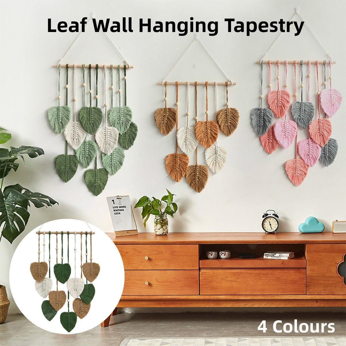 Handmade Braided Cotton Rope Leaves Wall Hanging Home Decoration Ornament - Green — image 2