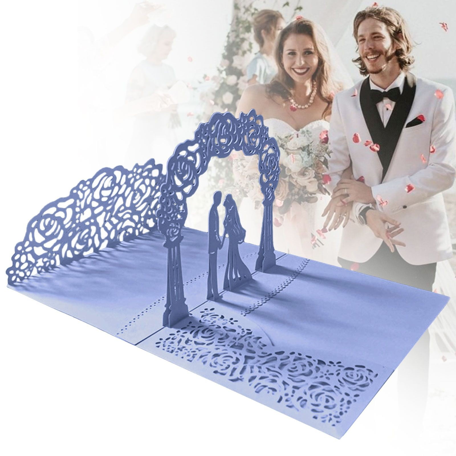 Wedding Cards for Bride and Groom - Pop-Up Congratulations Card with Money Holder for Cash Gift – Elegant Marriage Card for Son & Daughter in Law (Dark Blue) — image 3