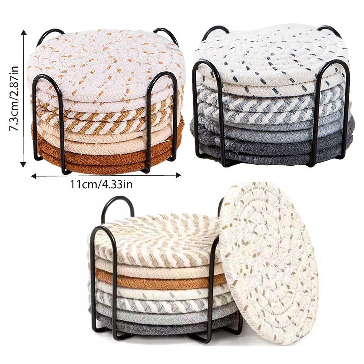8PCS Round Cotton Woven Coaster Heat Resistant Thick Insulation Dining Table Mat - Mixed — image 4