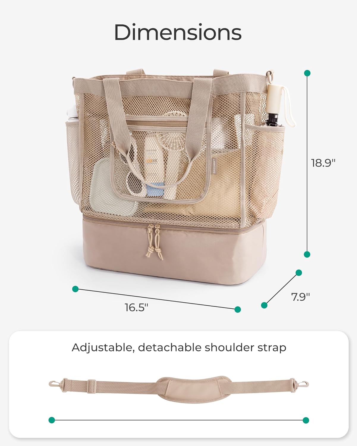 Beach Bag for Women, Mesh Tote Bags with Zipper, Sandproof Vacation Essentials with Cooler for Swim Cruise Pool โ image 6