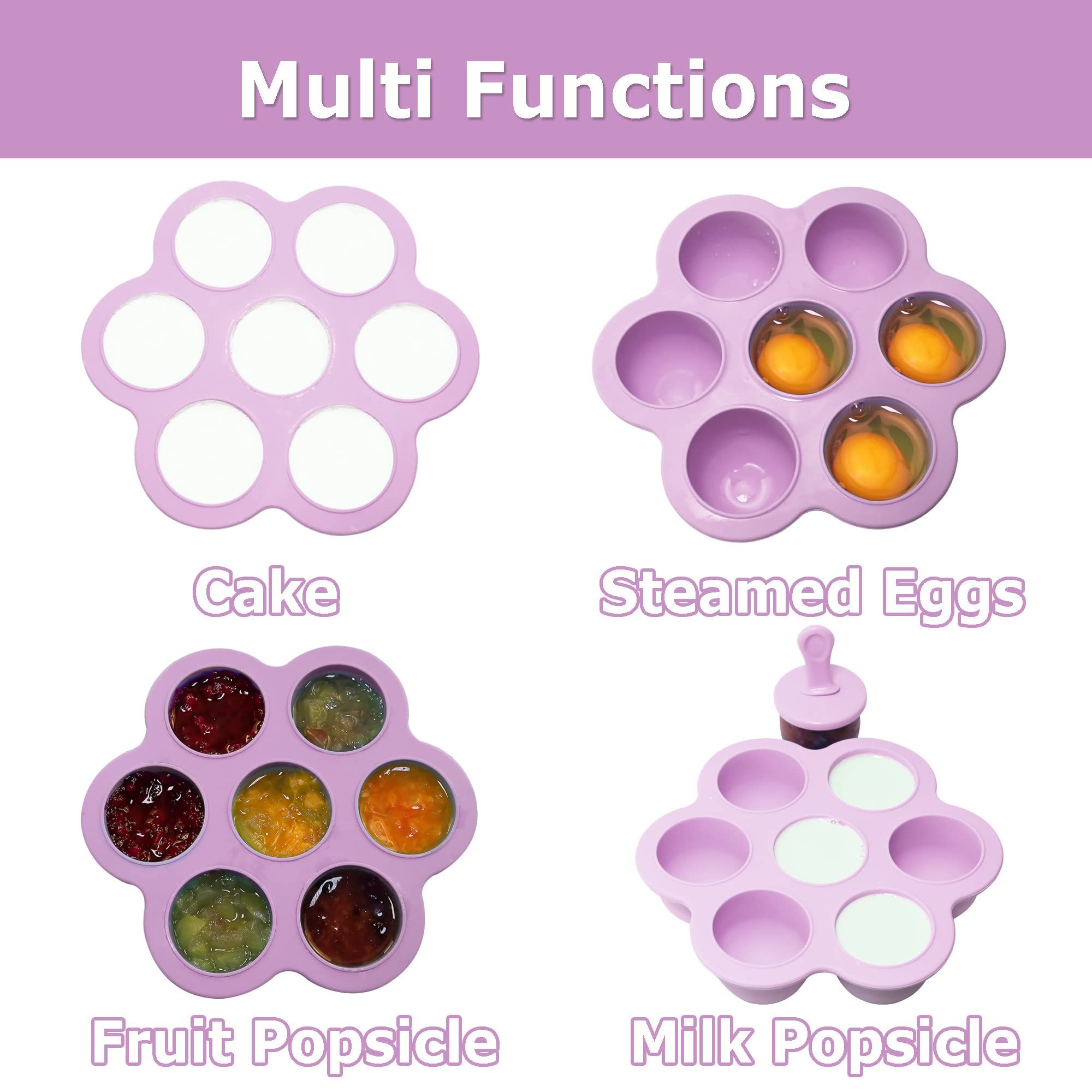 Silicone Popsicle Molds 7-cavity DIY Ice Pop Mold with Colorful Sticks For egg biting ice cream molds baby food storage (Purple) — image 3