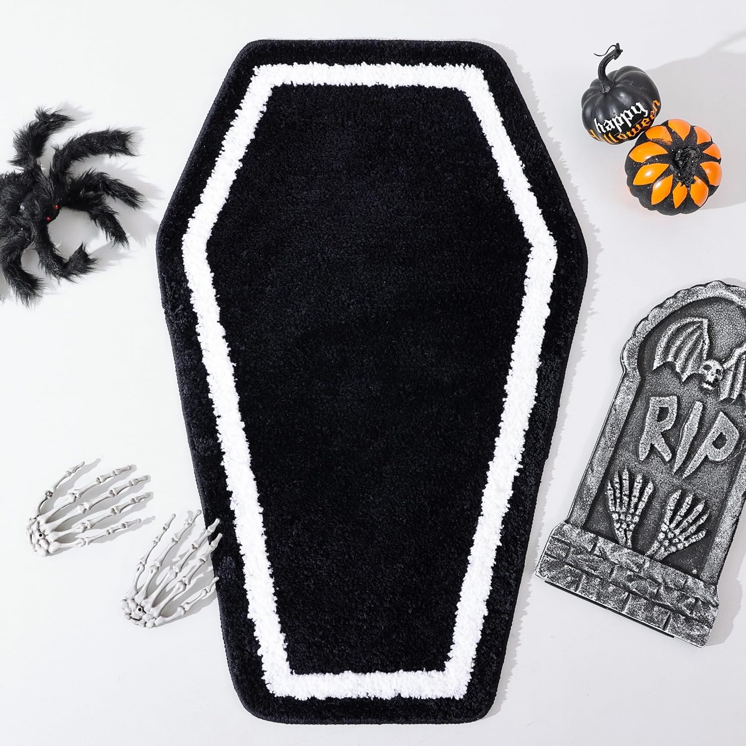 Halloween Decor Black Coffin Bath Mat for Bathroom, Cute Gothic Halloween Decoration Black Bathroom Rug Non Slip Cartoon Bath Rug Bathroom Mat Plush Shower