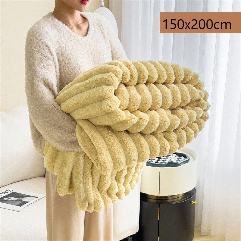 Thick Bunny Fleece All-Purpose Blanket Soft Milk Fleece Flannel Office Nap Throw Cream Yellow 150 × 200cm Suitable for Christmas Gifting