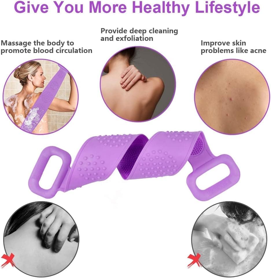 Soft Exfoliating Silicone Body Brush for Women and Men, with Massage Particles, Purple — image 5