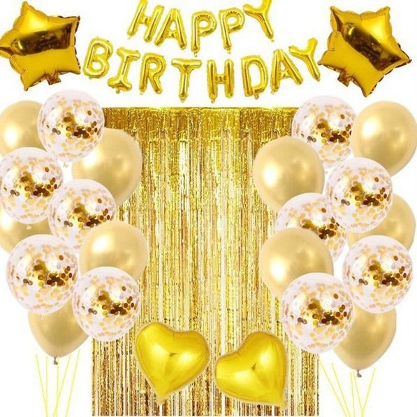 Blue Premium Foil Balloon Party Kit – Happy Birthday Banner, 2 Star & 2 Heart Foil Balloons, 10 Confetti + 10 Pearl Latex Balloons, 2m Fringe Curtain & 10m — image 4