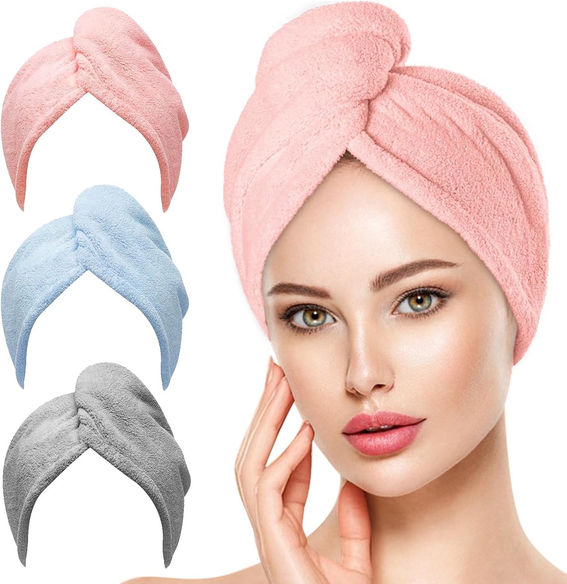 3-pack hair towels - Anti-frizz hair dryer wraps for curly hair - Fast-drying head towel accessories for women, teenagers, and children - Ideal as a Christmas