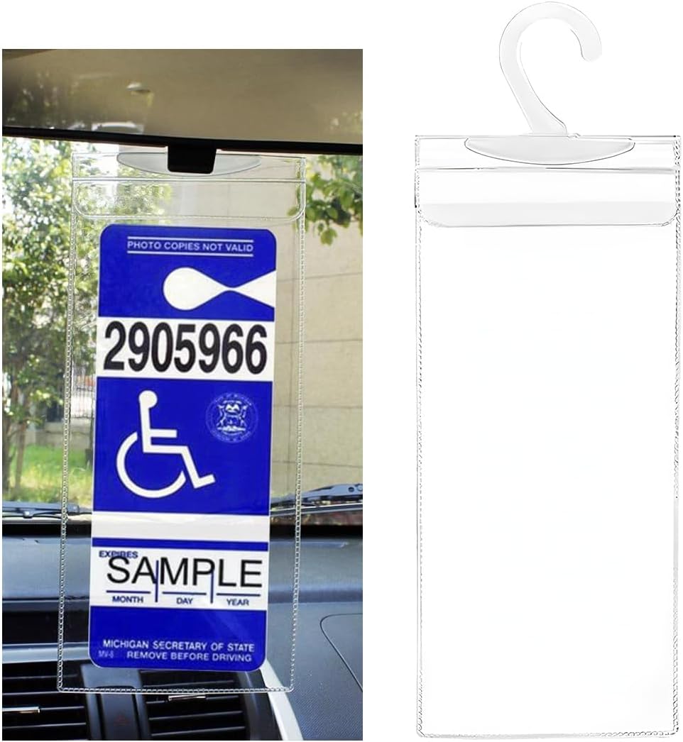 Handicap Placard Holder, 11.6"ร5" Transparent Disabled Parking Permit Protective Holder Sleeve, Automotive Disabled Placard Cover with Large Hanger, Car