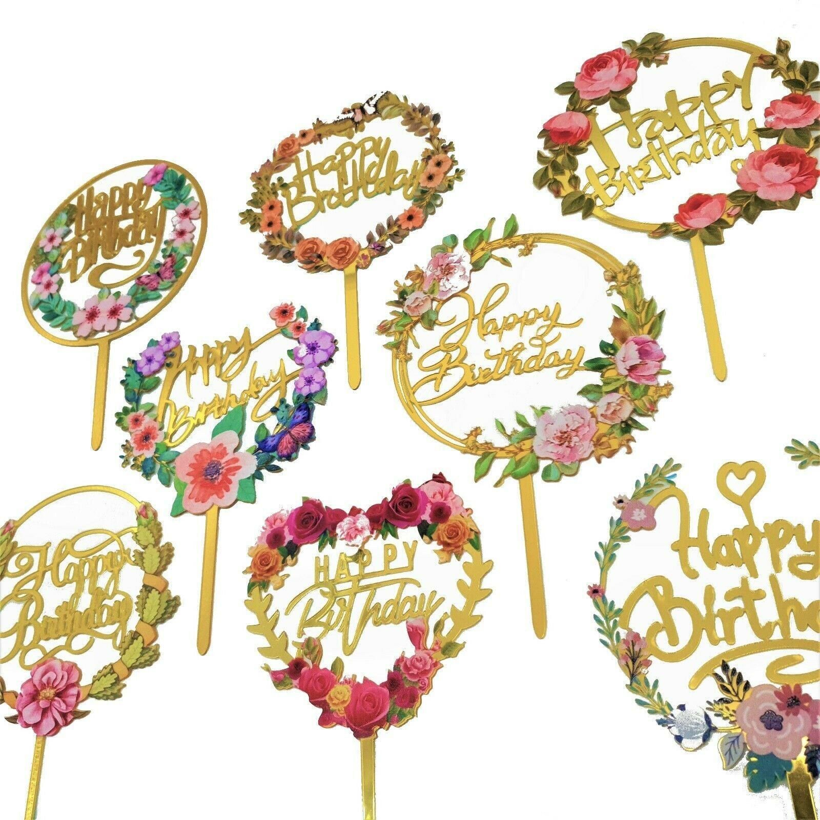 Happy Birthday Anniversary Wedding Cake Flowers Topper Acrylic Party Decorations - NO.14 โ image 5