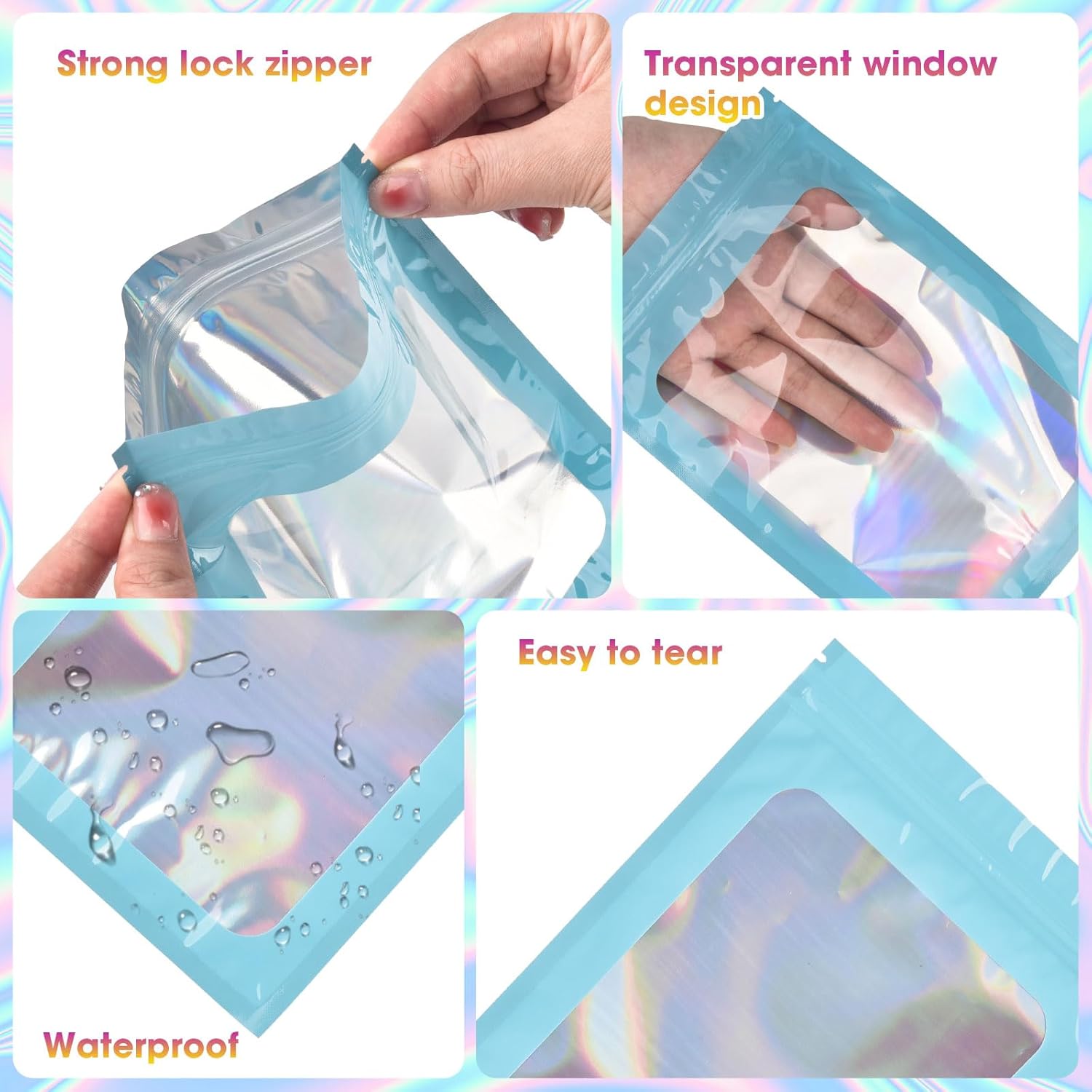 120pcs Mylar Bags for Food Storage+120pcs Holographic Packaging Bags(blue) — image 5
