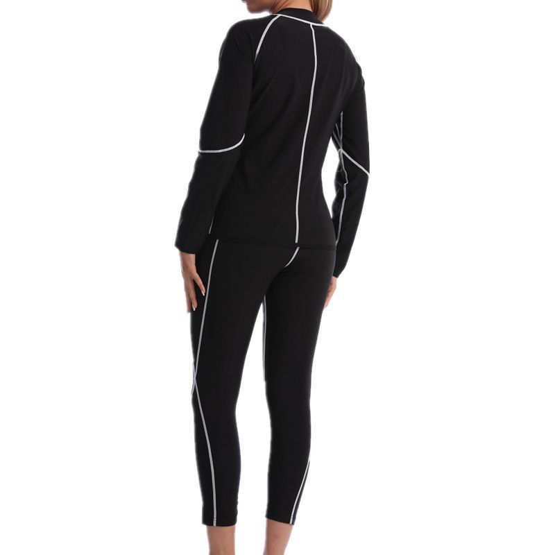 XL Size Black and Blue Women's Workout Sauna Sweat Suit Set: Long Sleeve & Leggings - High Elasticity Compression Shapewear for Weight Loss & Yoga — image 5