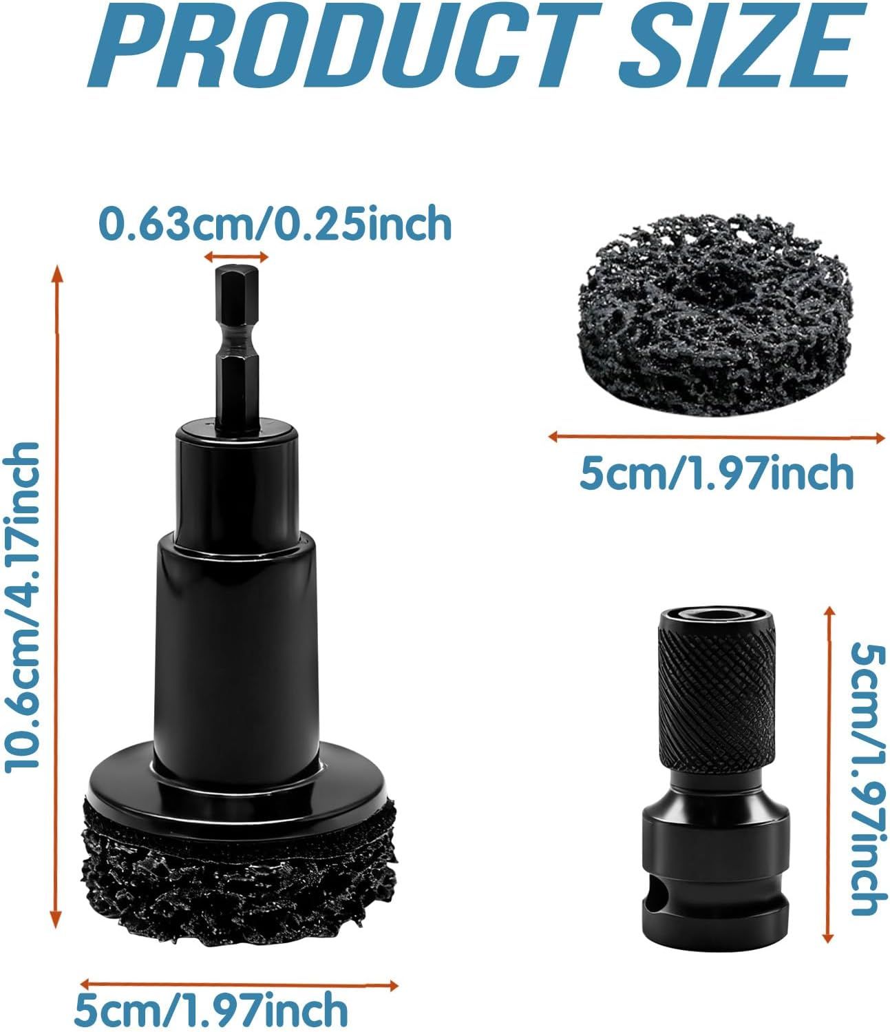 Wheel Hub Cleaning and Repair Kit with 5 Spacers, Drill-Powered Rust Removal Tool for Lug Studs, Rotors and 1/2 inch Impact Wrenches โ image 2