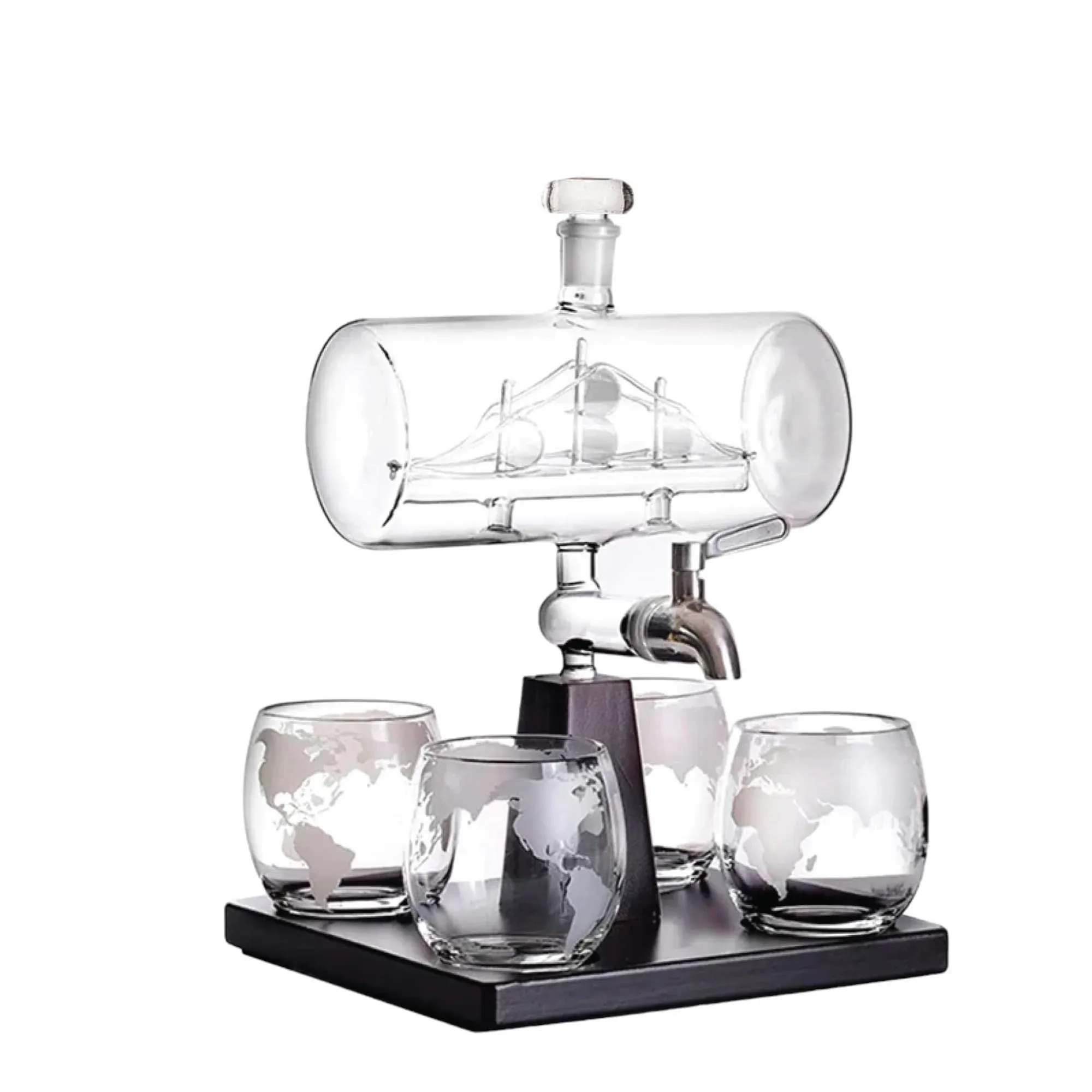 Kitchee 1L Whiskey or Wine Sailboat Glass Decanter Set - 4 Glasses + Stand — image 6