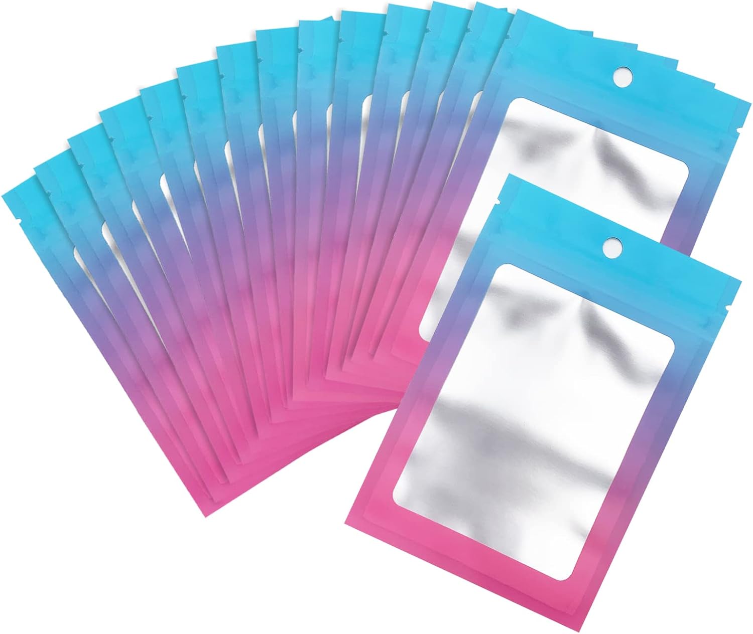 100 Pcs Resealable Mylar Bags, Gradient Color Food Storage Bags, Zip Bag Foil Bags Packaging Pouch for Food Storage, Sample, Small Business (Blue Pink, 4 X 6