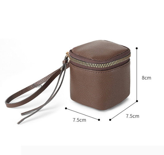 Brown 2 Pack Mini PU Leather Cube Cosmetic Bag - Portable Travel Pouch for Lipstick, Coins and Jewelry - Compact Storage with Wrist Strap 8x7.5cm โ image 2