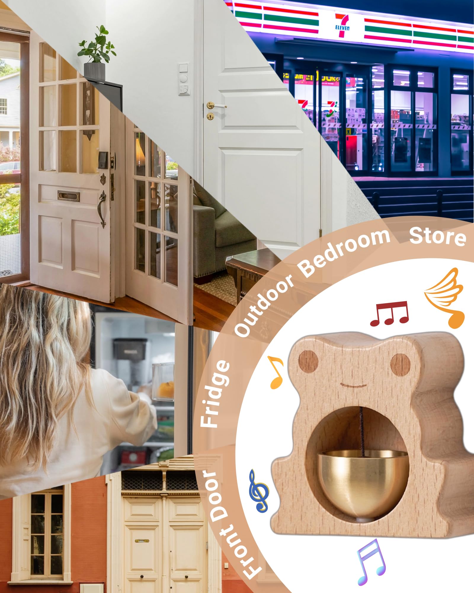 1 Piece Vintage Wooden Door Bell with Copper Chime and Magnetic Mount for Entryways and Bedrooms, Beech Bear Design — image 6