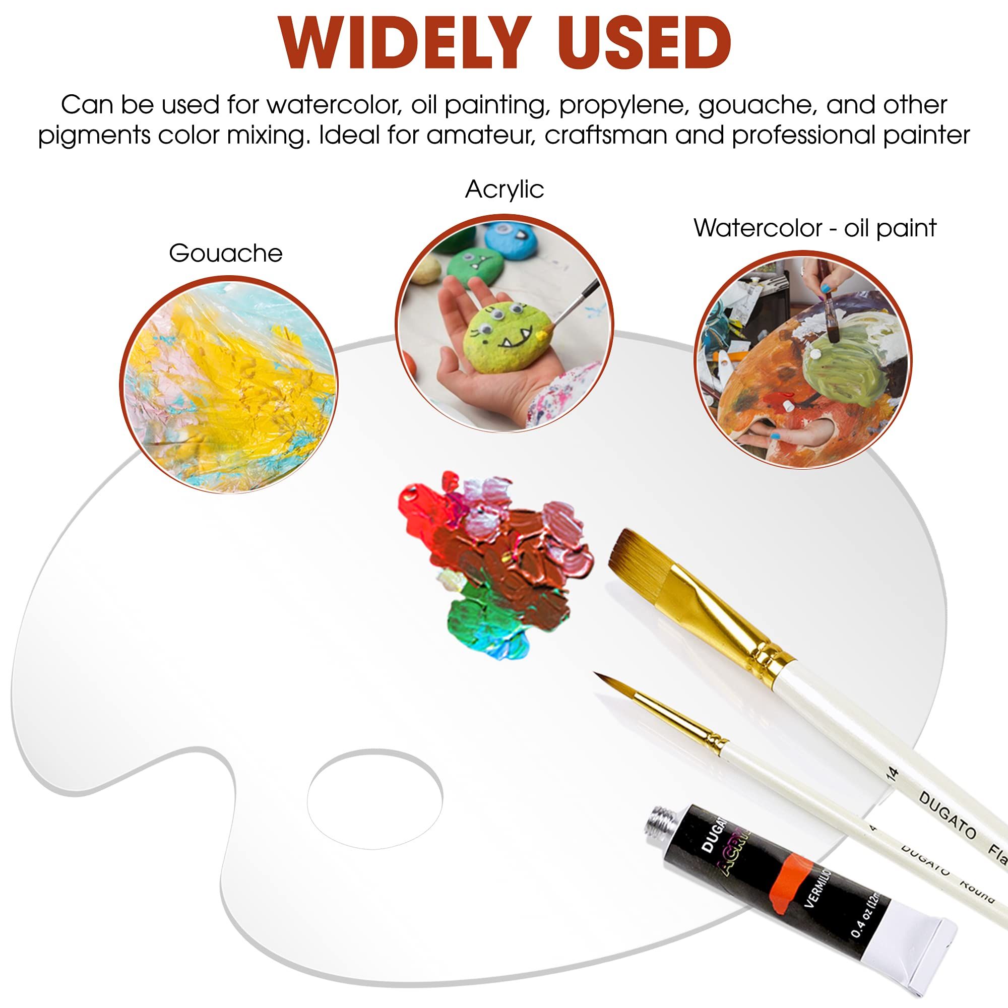 Large Acrylic Paint Palette 2pcs Clear Oval-Shaped Non-Stick Acrylic Oil Paint Mixing Tray, Comfortable to Hold & Easy to Clean — image 5