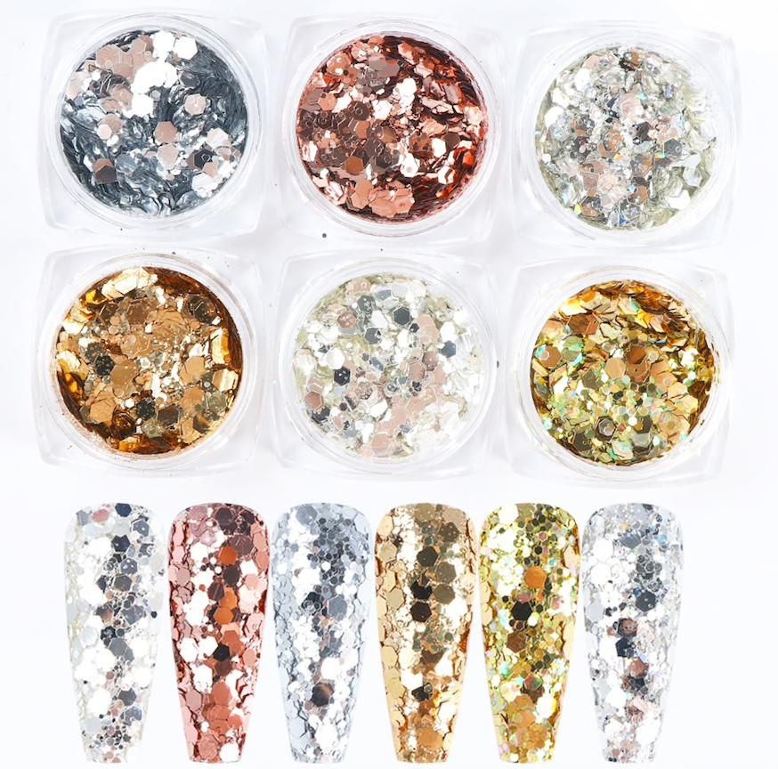 6pcs multi-color nail glitter decorations โ image 2