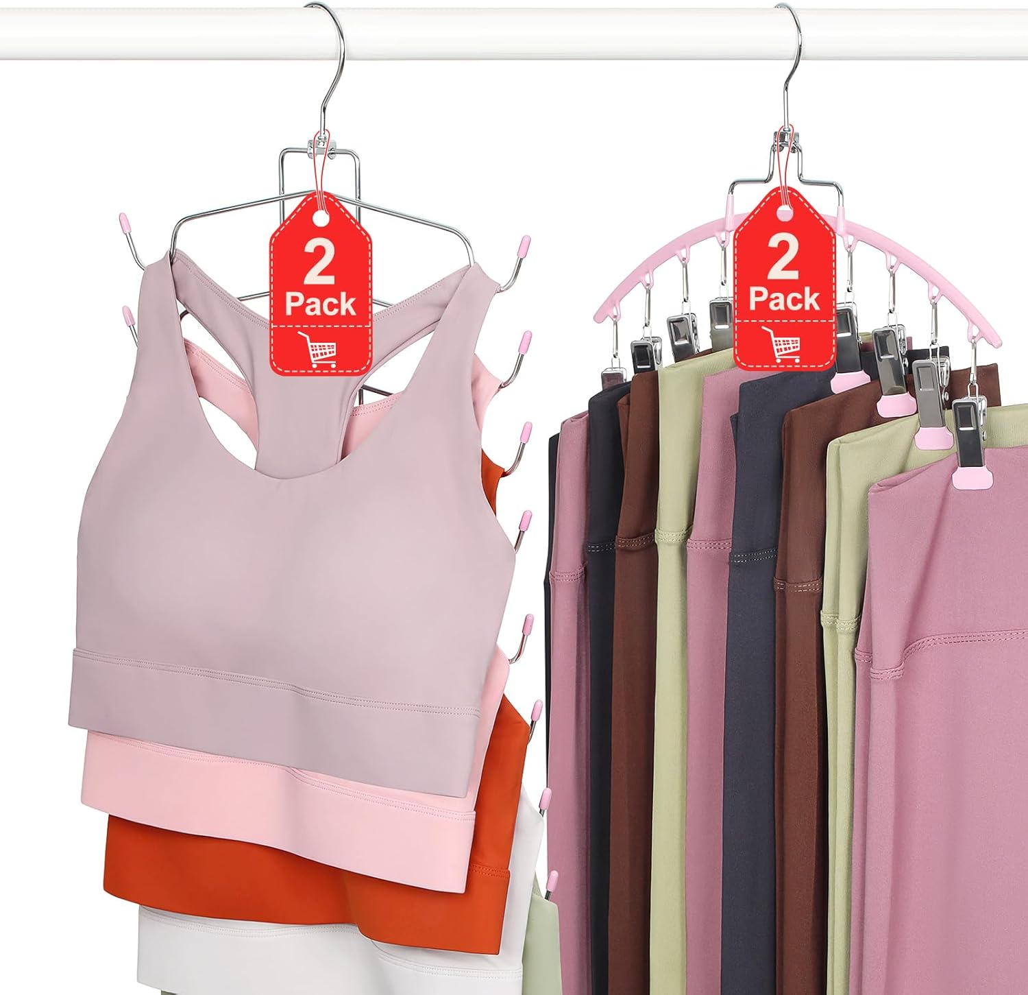 TOPIA HANGER 4 Pack Gym Clothes Organizer, 2 Pack Tank Top Hangers with 2 Pack Leggings Hangers Space Saving Hang 20 Sets Tank Top Bra with Leggings Shorts