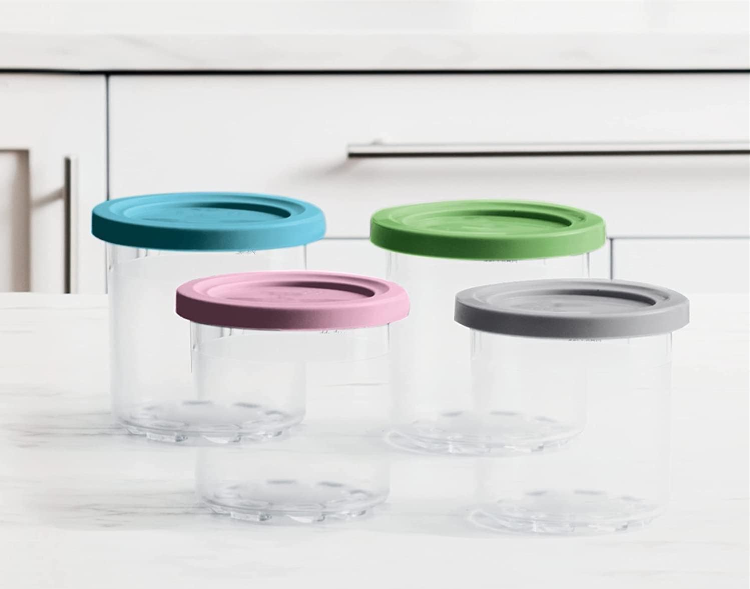 Pints 4 Pack, Compatible with NC299AMZ & NC300s Series Creami Ice Cream Makers, BPA-Free & Dishwasher Safe, Color Lids, 1, Clear/Grey/Lime/Pink/Acqua — image 3