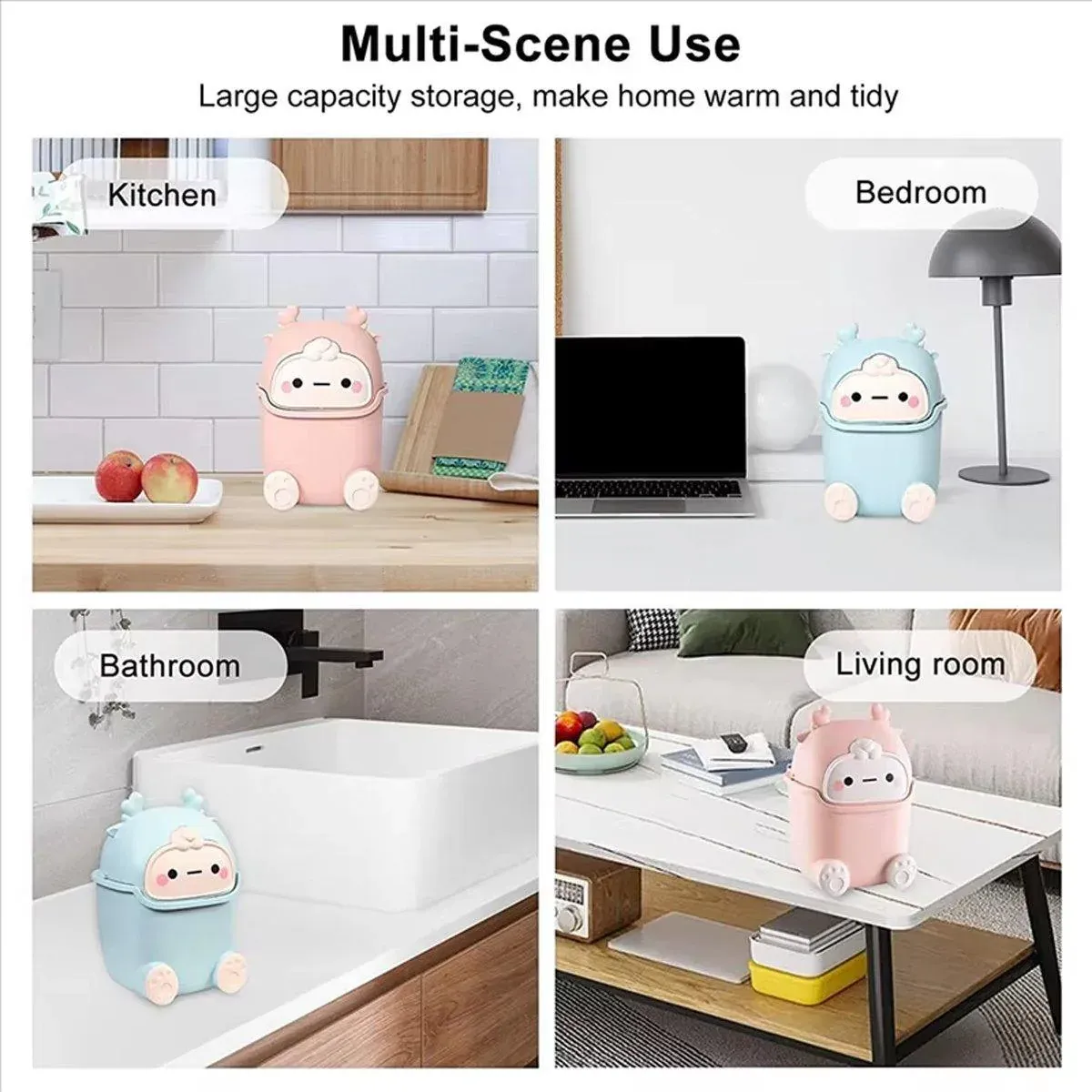 Mini Monster Trash Can Desktop Flip Top Garbage Bin Small Plastic Waste Basket - Light Blue โ image 6