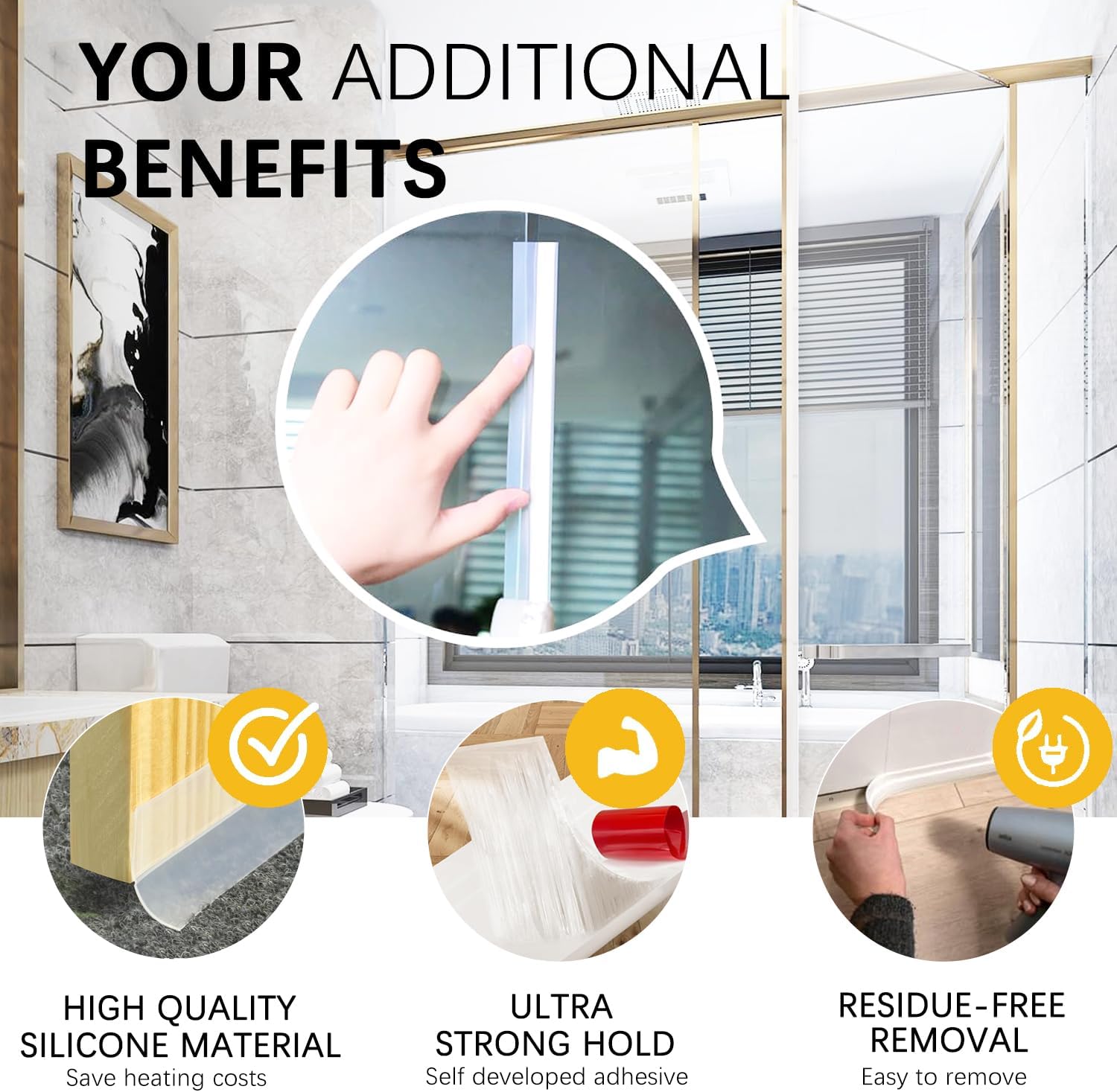 35MM Weather Stripping Door Seal, Silicone Glass Shower Door Seal Strip, Sealing Sticker Sealing Tape for Door Draft Stopper Adhesive for Doors Windows and — image 3