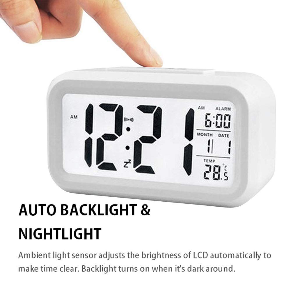 Upgraded Digital Alarm Clock, Display with Temperature Larger Lound Light Control Portable Snooze Calendar Brightness(White) — image 2