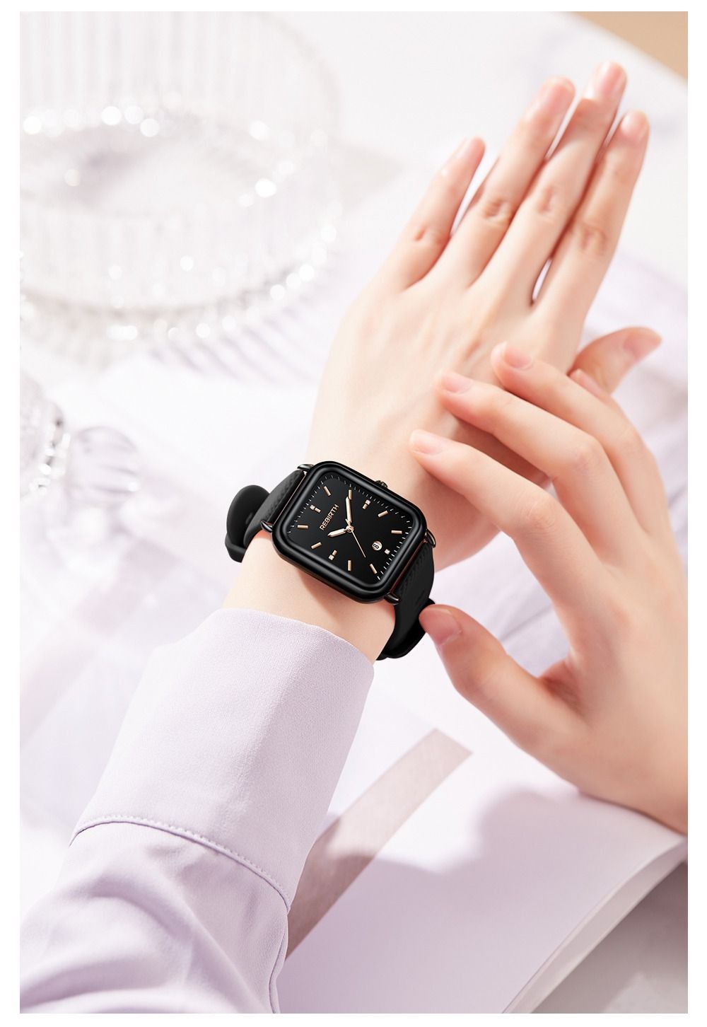 Elegant Retro Preppy Style Women's Quartz Watch - Square Black Dial with Pink Silicone Strap, Zinc Alloy Case, Non-Rechargeable Battery/black โ image 3