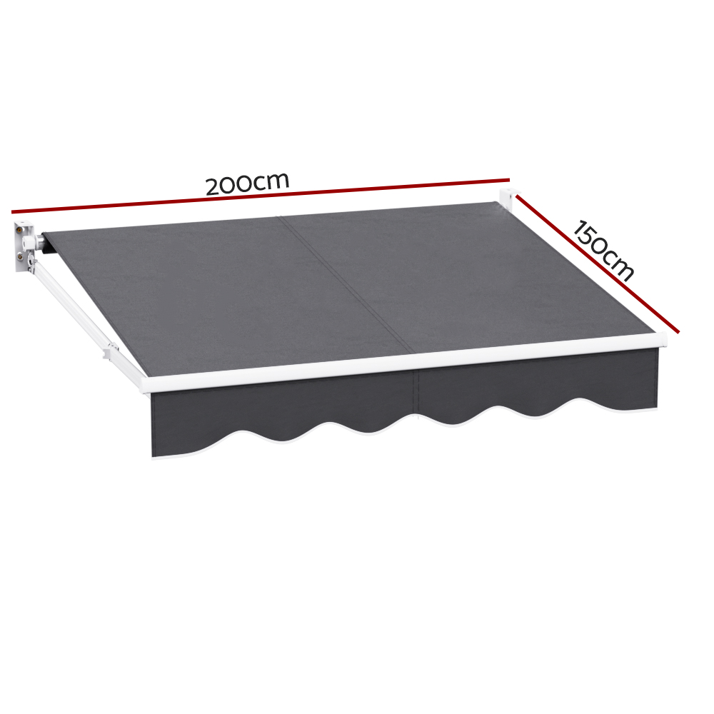 Instahut Retractable Folding Arm Awning Manual Sunshade 2Mx1.5M Grey — image 2